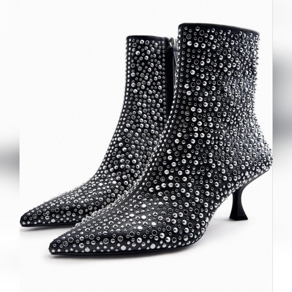 Zara Studded High Heel Ankle Boot Euro 6 US 6 Vegan - Picture 7 of 10